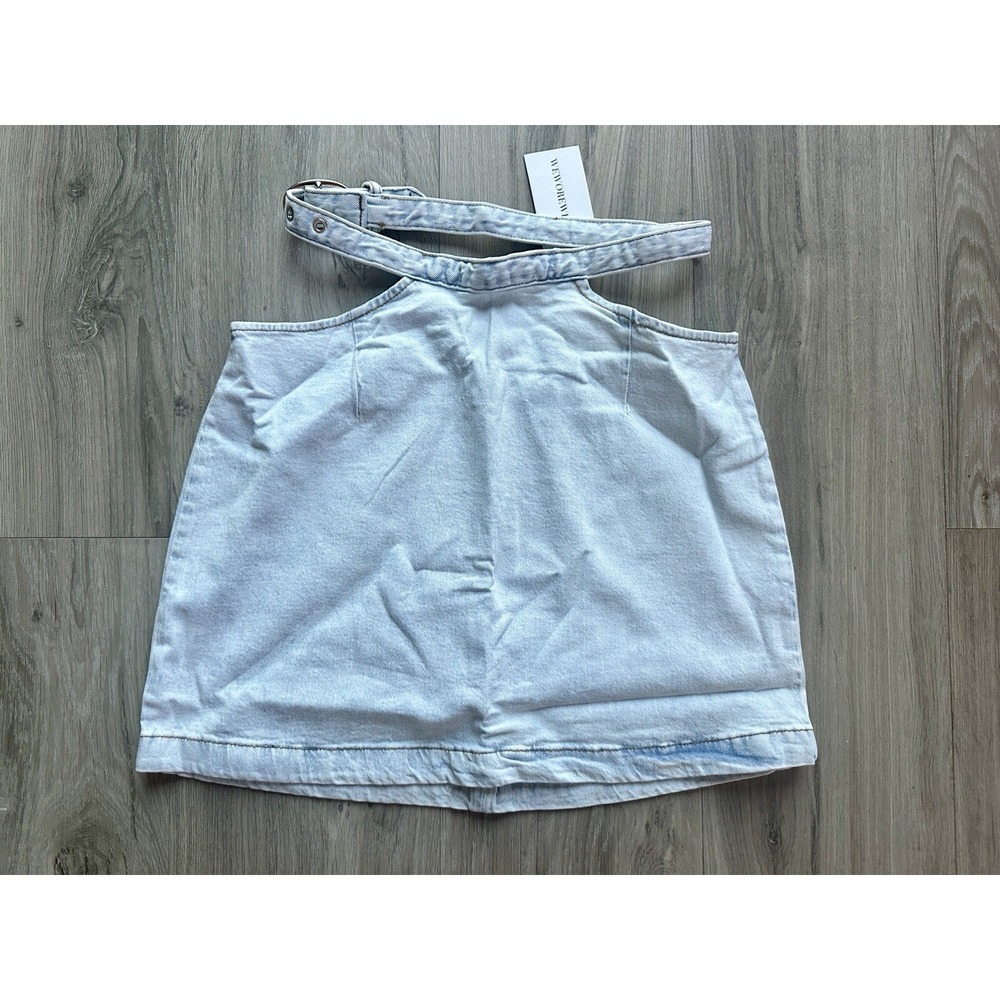 NWT WeWoreWhat Cut Out Mini Denim Skirt Indigo Comfort Light Wash Small S